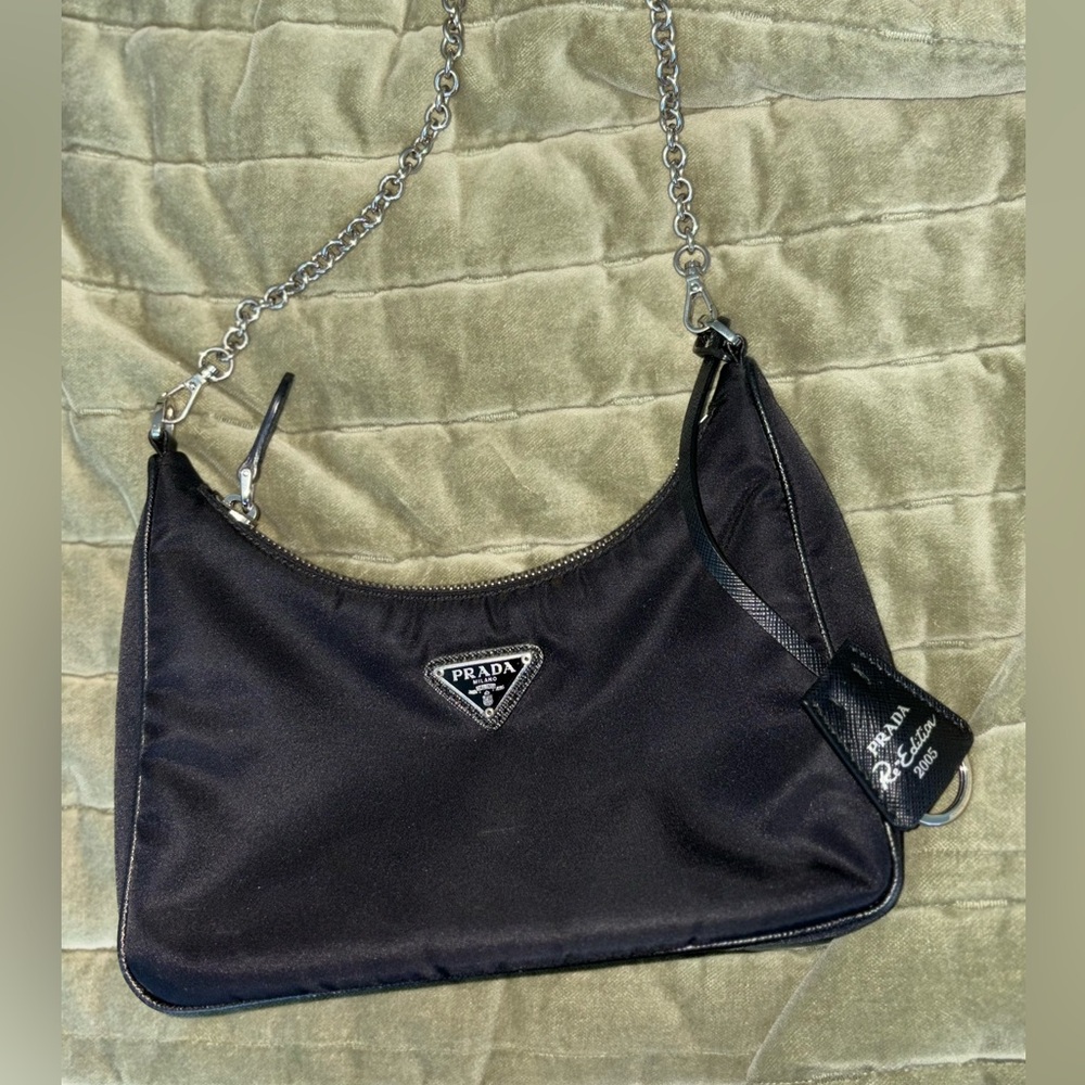 Prada Black Nylon Chain Shoulder Bag 2005